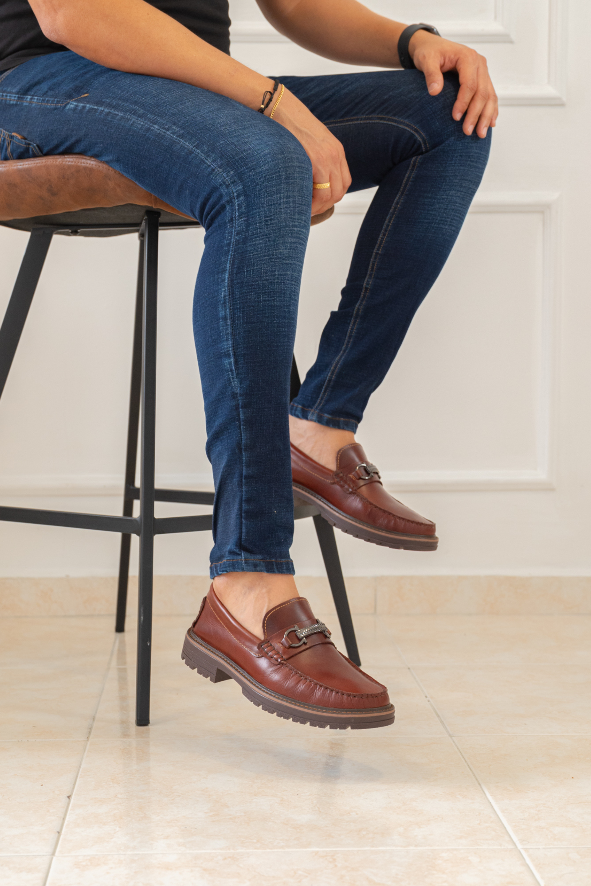 MEN’S TIAGO LOAFER IN COGNAC LEATHER WITH GREEN LINING – DARK SOLE | REF: 663