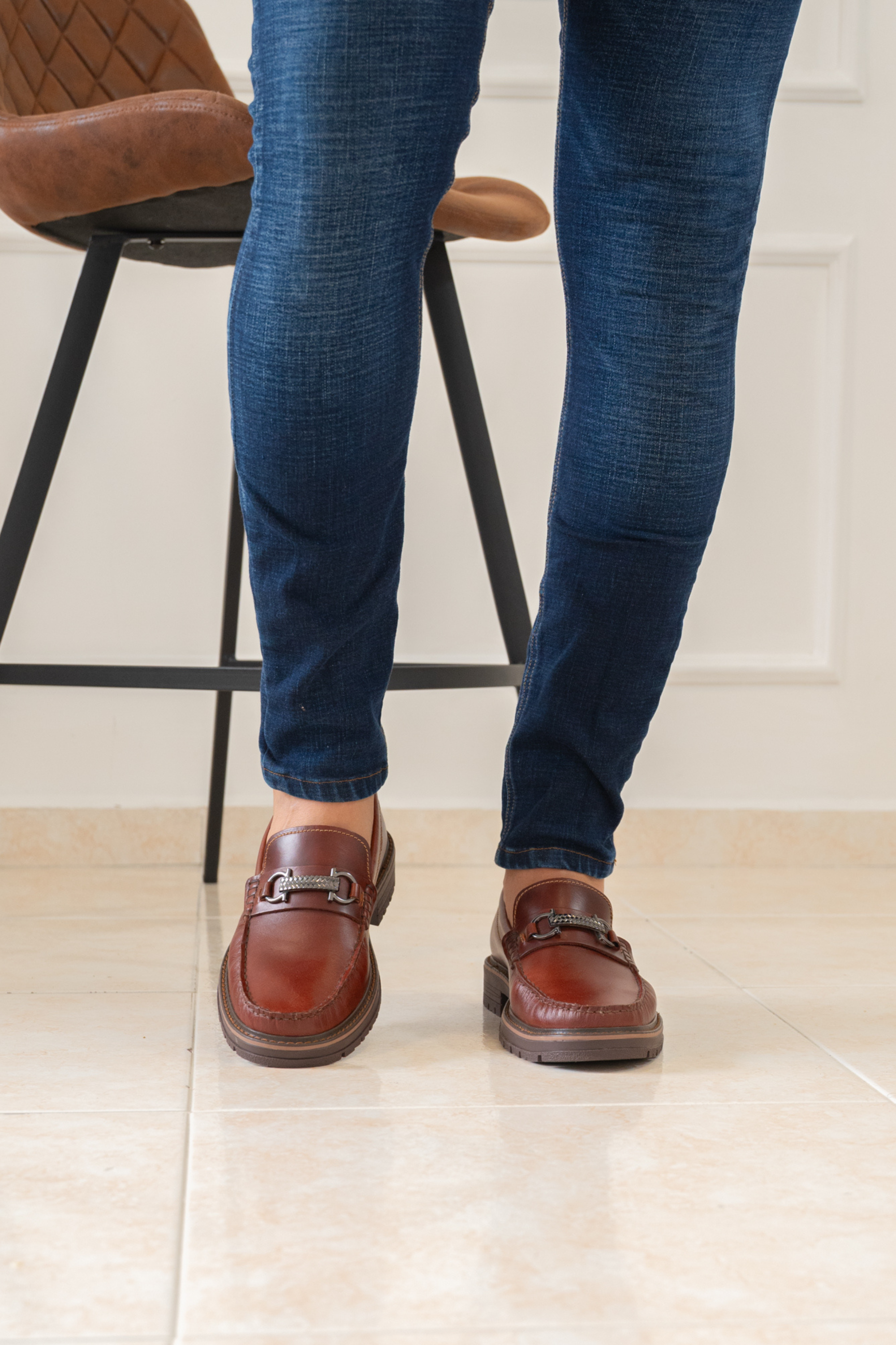 MEN’S TIAGO LOAFER IN COGNAC LEATHER WITH GREEN LINING – DARK SOLE | REF: 663