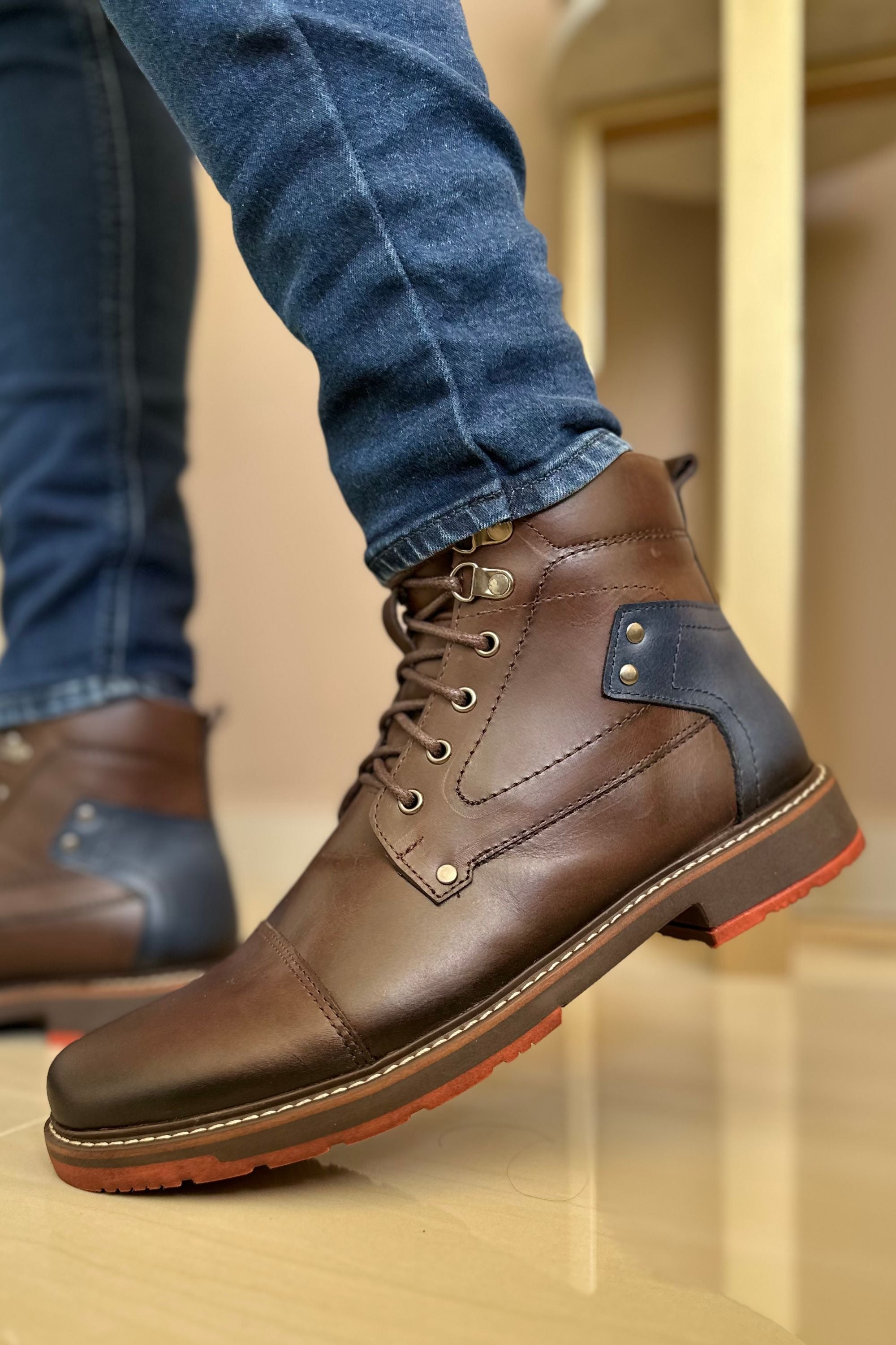 BOTAS PARA HOMBRE EN CUERO | SUNLAND CAFE X AZUL  REF:VALLE CAFE