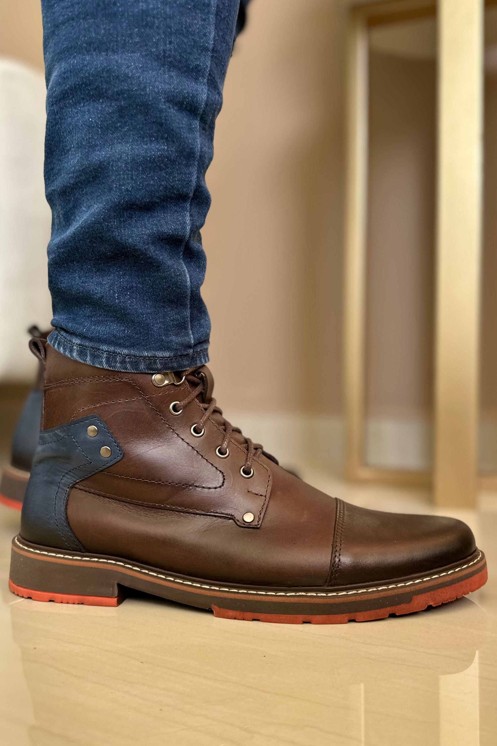 BOTAS PARA HOMBRE EN CUERO | SUNLAND CAFE X AZUL  REF:VALLE CAFE