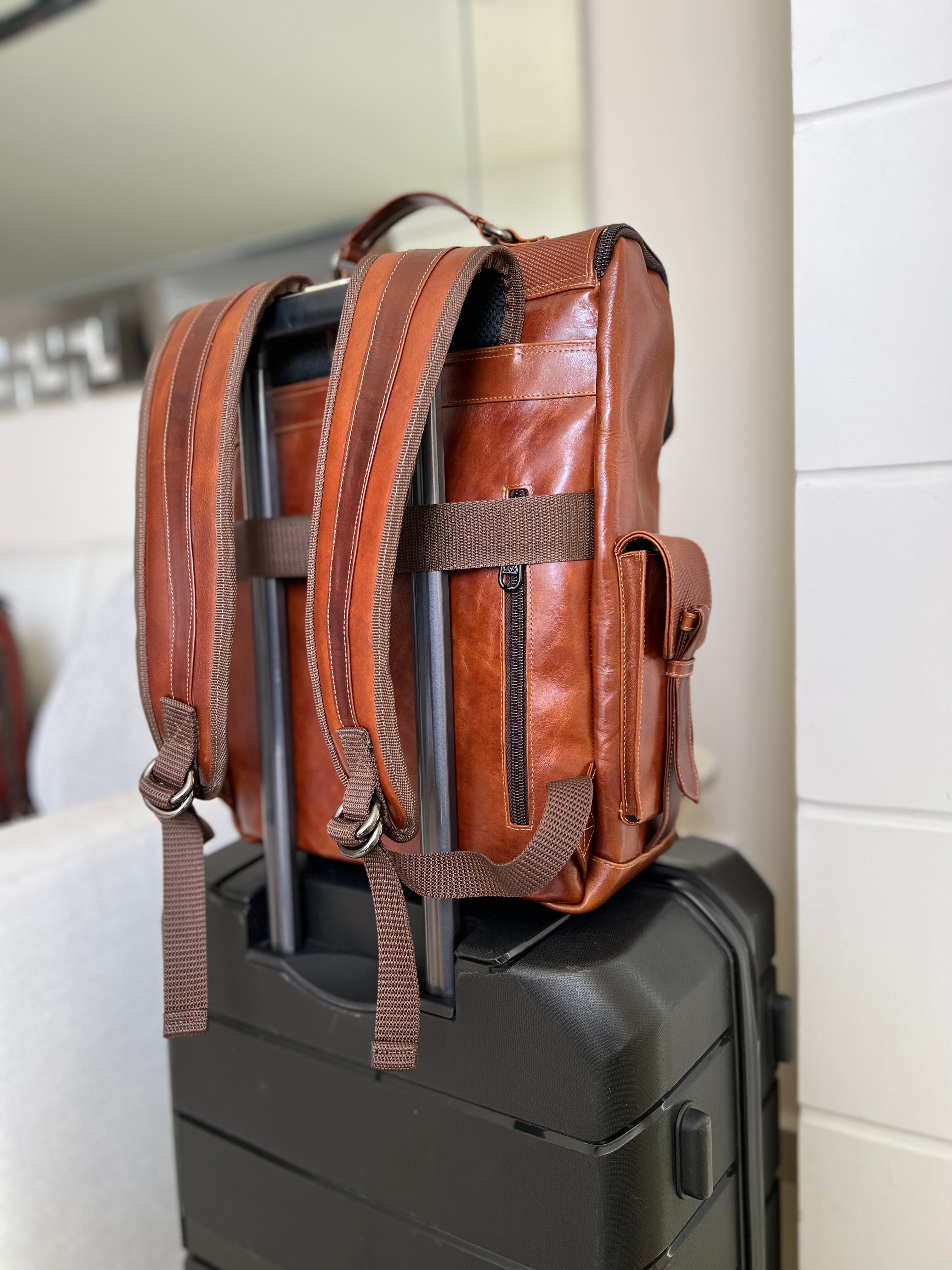 ADRIAN MULTIFUNCTIONAL BACKPACK IN HONEY LEATHER FOR MEN | LUXERO