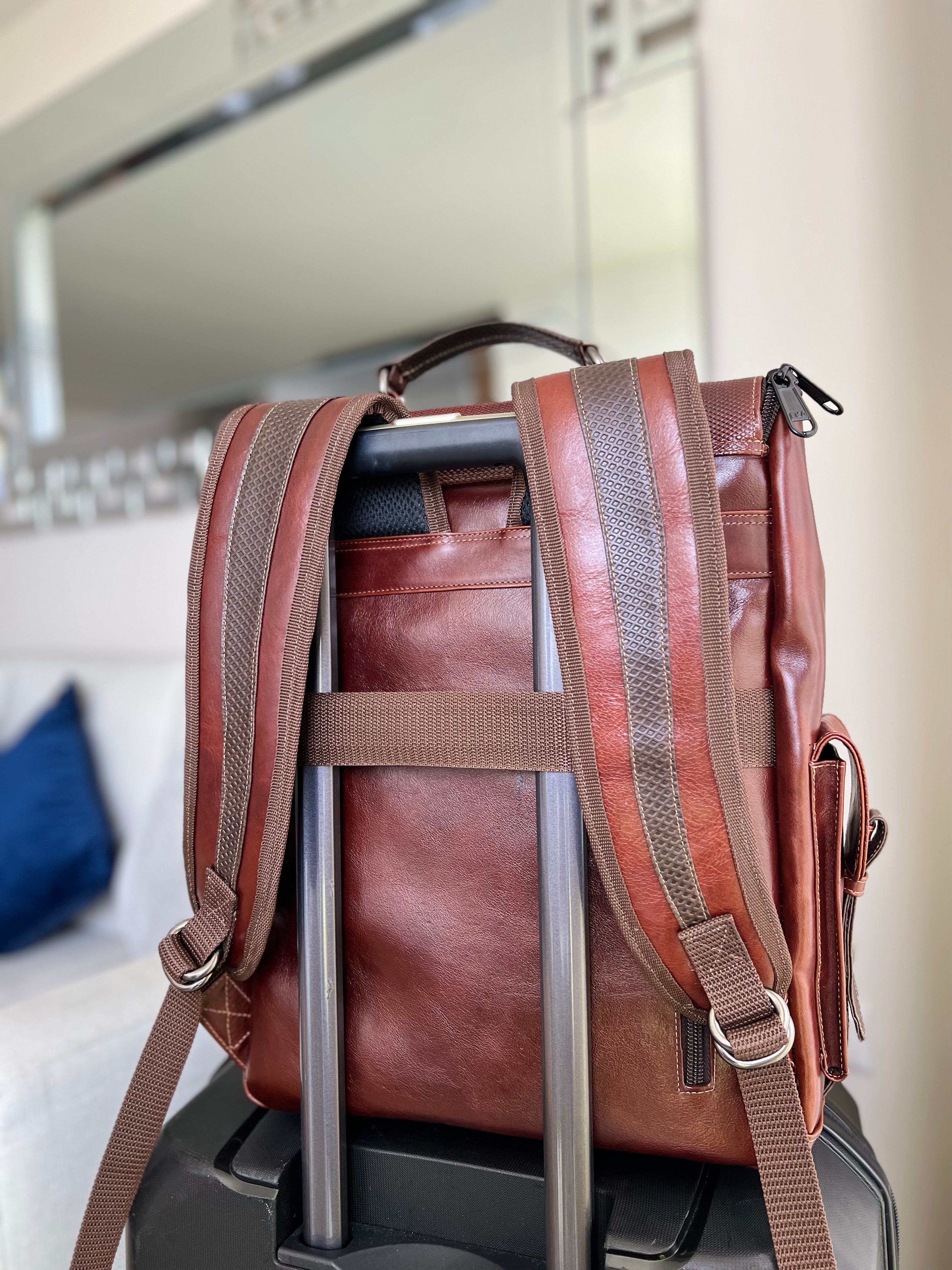 ADRIAN MULTIFUNCTIONAL BACKPACK IN COGNAC LEATHER FOR MEN | LUXERO