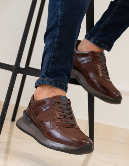 TENIS PARA HOMBRE EN CUERO COLOR MARRON X MALLA | REF: PALERMO 6414