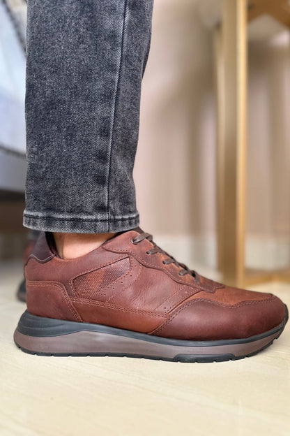 TENIS EN CUERO ENCERADO PARA HOMBRE COLOR COÑAC  | REF: DUBLIN B99