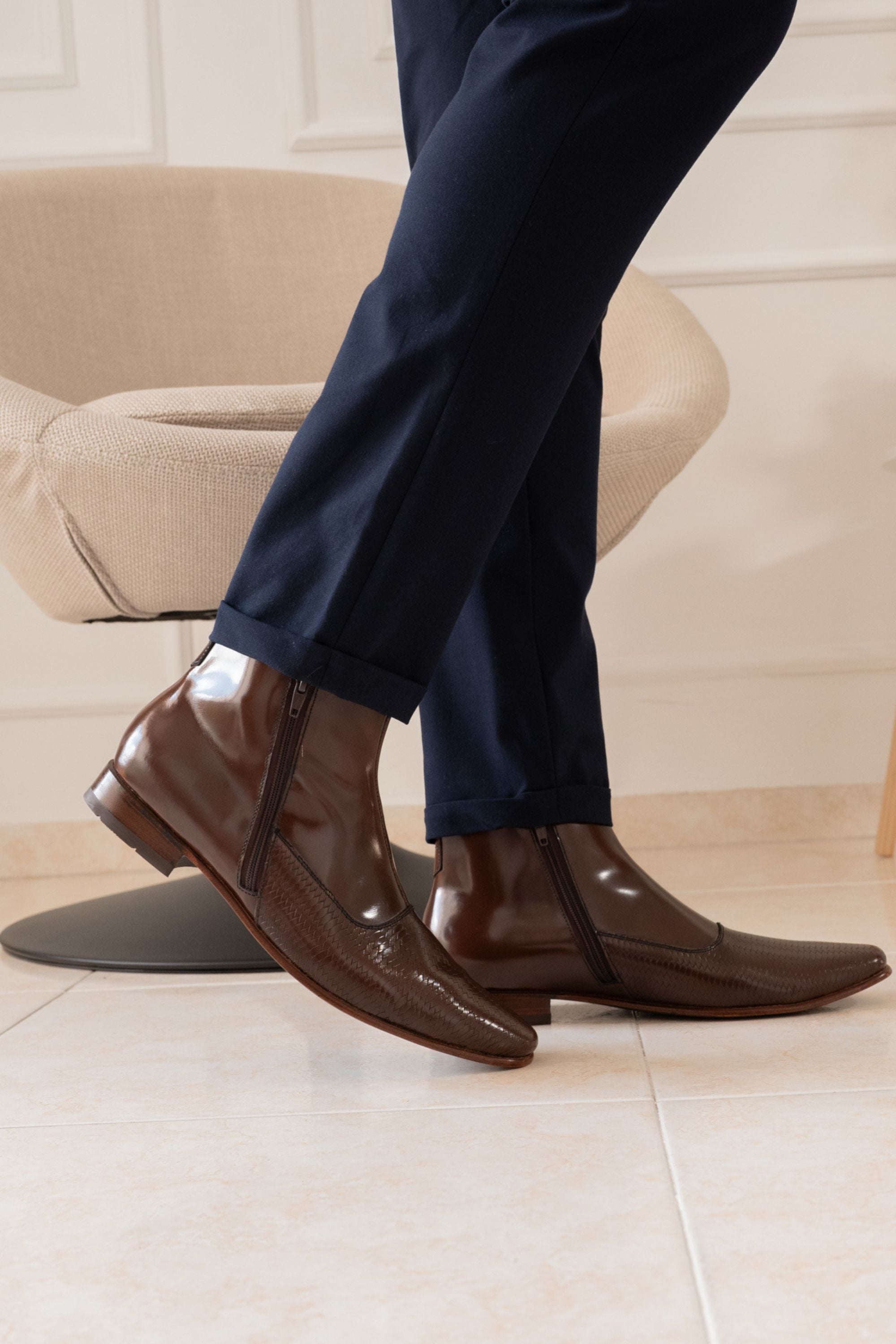 MEN’S ELEGANT ANKLE BOOT IN BROWN LEATHER | REF: TRIUMBI 6083