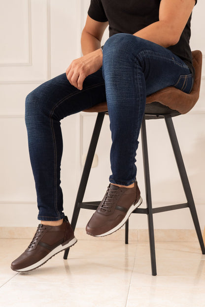 TENIS EN CUERO CAFÉ PARA HOMBRE REF: b44 FLOWERS
