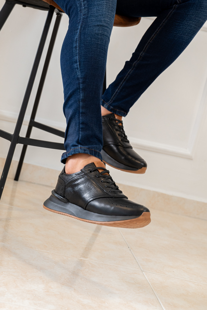 TENIS EN CUERO PARA HOMBRE COLOR NEGRO X CREMA REF: D 16 AMSTERDAM