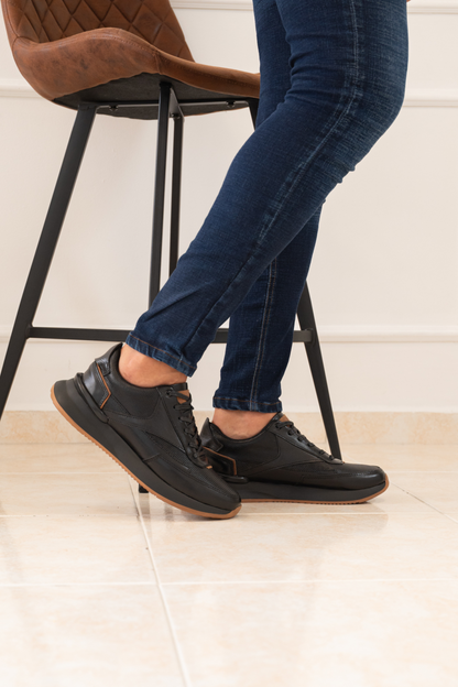 TENIS EN CUERO PARA HOMBRE COLOR NEGRO X CREMA REF: 3223 CATANIA