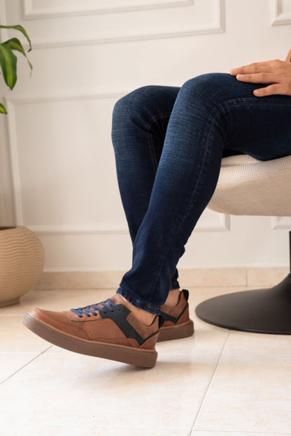 TENIS EN CUERO CAFE PARA HOMBRE REF: 3218 GEMS