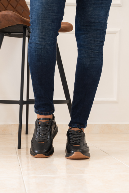 TENIS EN CUERO PARA HOMBRE COLOR NEGRO X CREMA REF: 3223 CATANIA