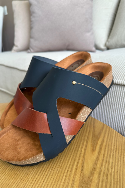 SANDALIAS PARA HOMBRE EN CUERO COLOR AZUL X MIEL REF: 12 FERMO