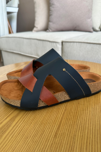 SANDALIAS PARA HOMBRE EN CUERO COLOR AZUL X MIEL REF: 12 FERMO