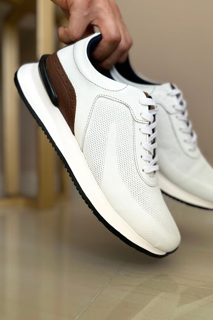 TENIS EN CUERO PARA HOMBRE COLOR BLANCO X MIEL - SUELA GRIS | REF: 6412