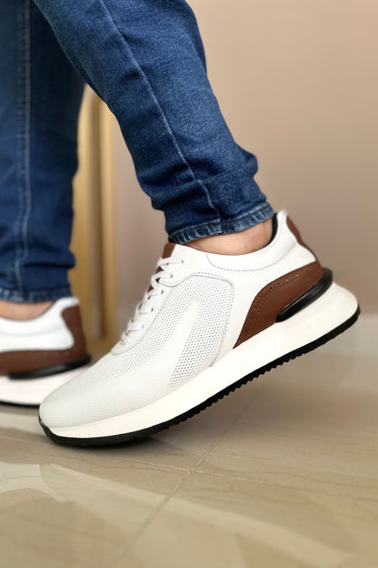 TENIS EN CUERO PARA HOMBRE COLOR BLANCO X MIEL - SUELA GRIS | REF: 6412