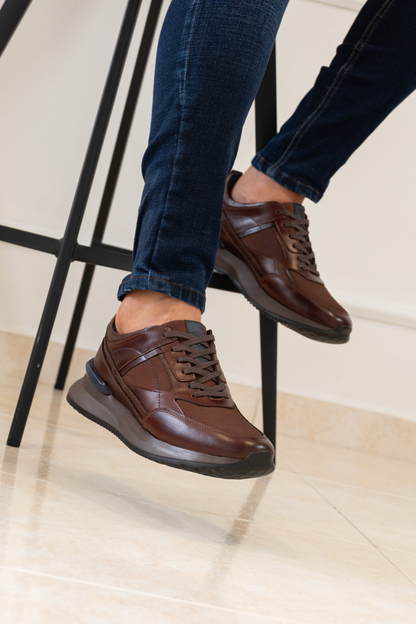 TENIS PARA HOMBRE EN CUERO COLOR MARRON X MALLA | REF: PALERMO 6414