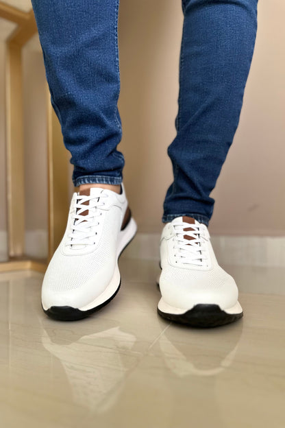 TENIS EN CUERO PARA HOMBRE COLOR BLANCO X MIEL - SUELA GRIS | REF: 6412