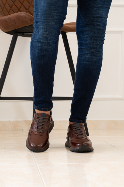 TENIS PARA HOMBRE EN CUERO COLOR MARRON X MALLA | REF: PALERMO 6414