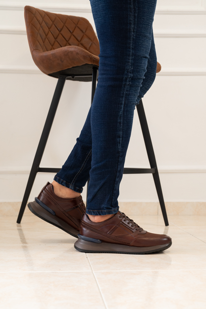 TENIS PARA HOMBRE EN CUERO COLOR MARRON X MALLA | REF: PALERMO 6414