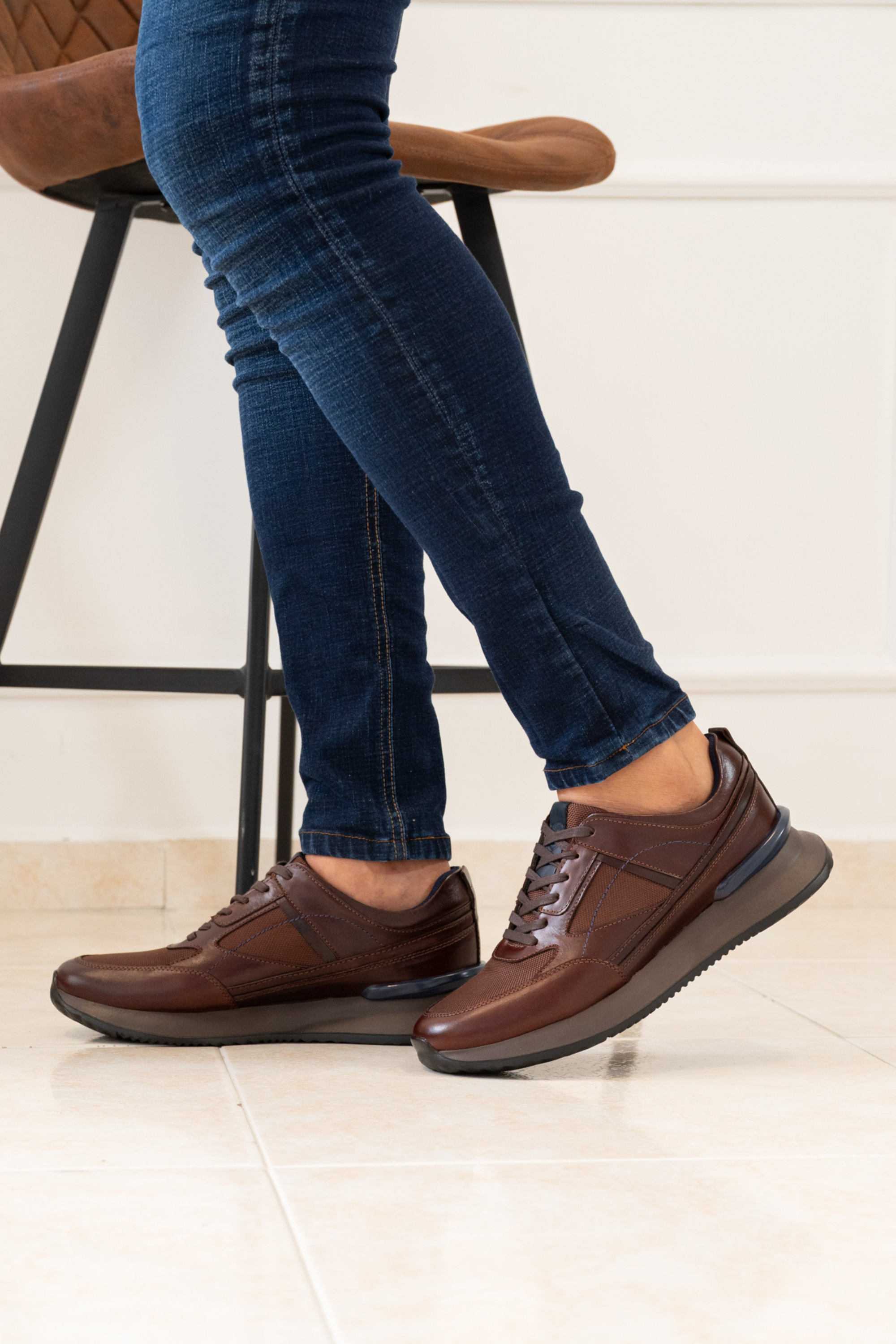 TENIS PARA HOMBRE EN CUERO COLOR MARRON X MALLA | REF: PALERMO 6414