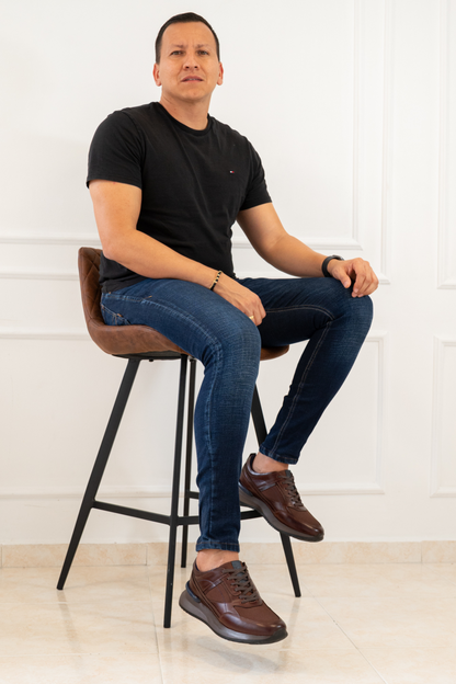 TENIS PARA HOMBRE EN CUERO COLOR MARRON X MALLA | REF: PALERMO 6414