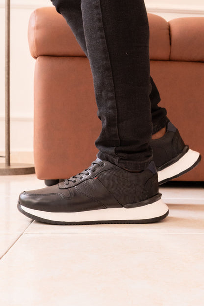 TENIS EN CUERO PARA HOMBRE COLOR NEGRO REF: LISBOA D 15