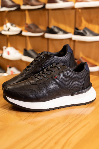 TENIS EN CUERO PARA HOMBRE COLOR NEGRO REF: LISBOA D 15