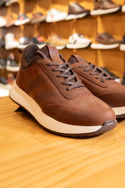 TENIS EN CUERO MIEL ENCERADO PARA HOMBRE REF: FERRARA 3216