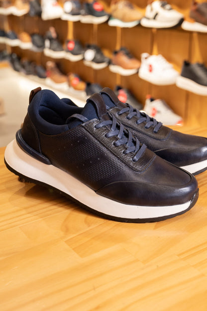TENIS EN CUERO AZUL OSCURO PARA HOMBRE REF: FERRARA 3216
