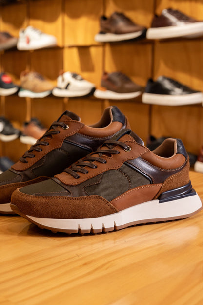 TENIS PARA HOMBRE EN CUERO COÑAC  REF: ROMA 2123