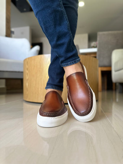 MEN’S LEATHER LOAFER SHOE IN COGNAC COLOR | REF: LUCIO