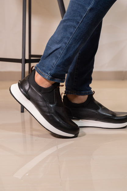 TENIS EN CUERO NEGRO PARA HOMBRE | REF: PERUGIA 3201