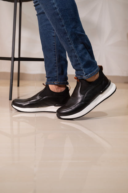 TENIS EN CUERO NEGRO PARA HOMBRE | REF: PERUGIA 3201