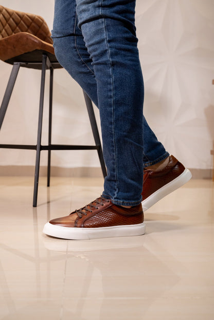 TENIS CUERO PARA HOMBRE MIEL REF: DOMINIC 602