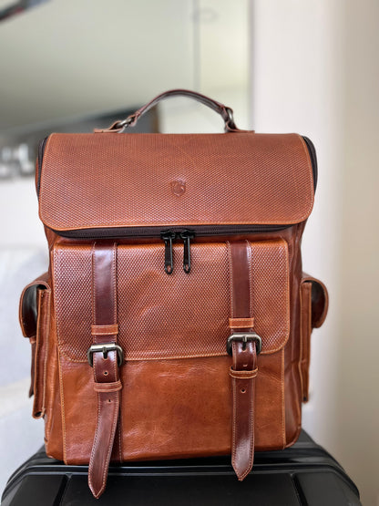 ADRIAN MULTIFUNCTIONAL BACKPACK IN HONEY LEATHER FOR MEN | LUXERO