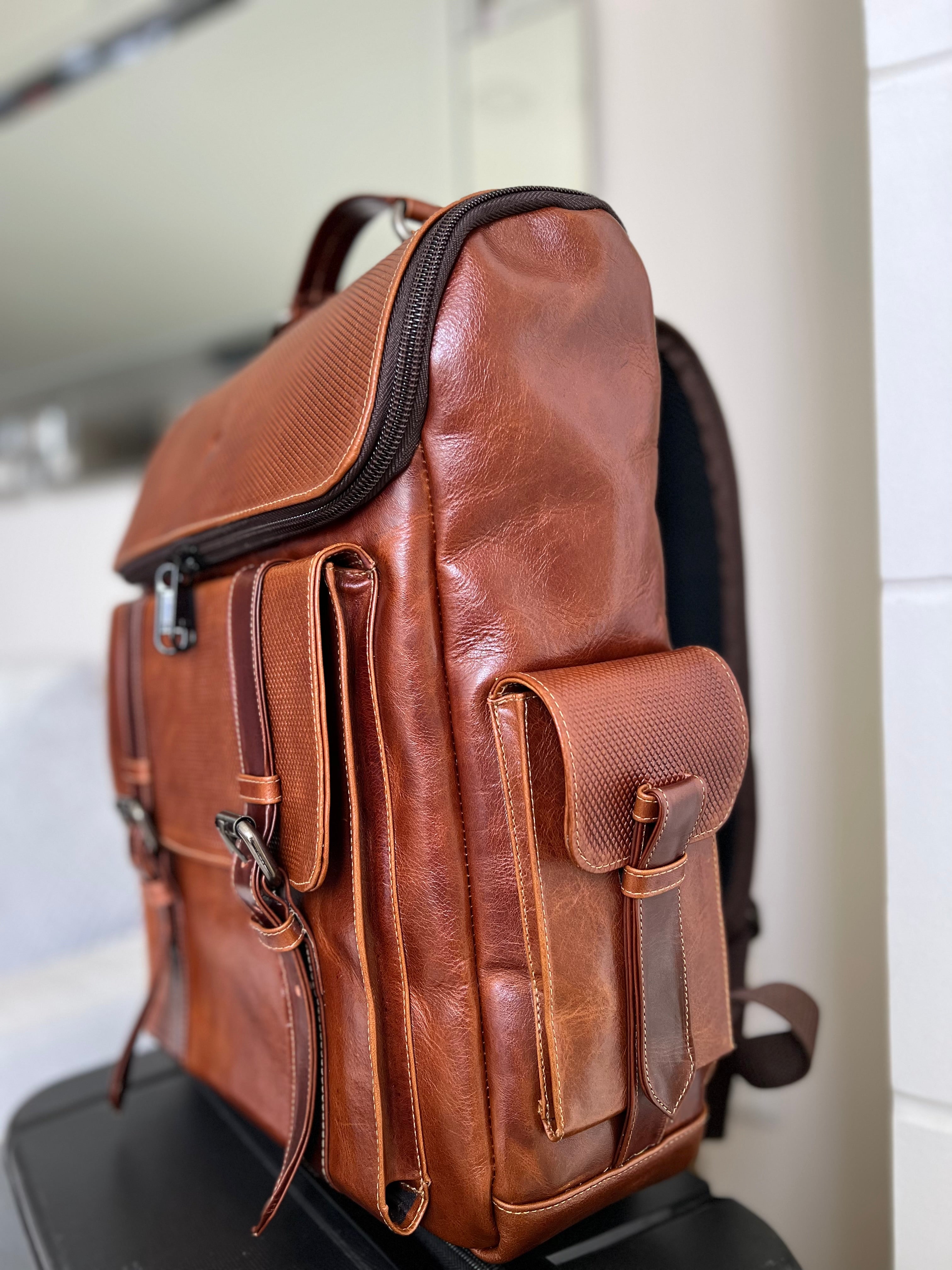 ADRIAN MULTIFUNCTIONAL BACKPACK IN HONEY LEATHER FOR MEN | LUXERO