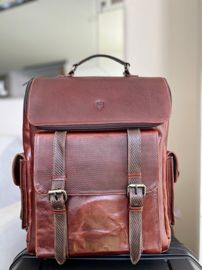 ADRIAN MULTIFUNCTIONAL BACKPACK IN COGNAC LEATHER FOR MEN | LUXERO